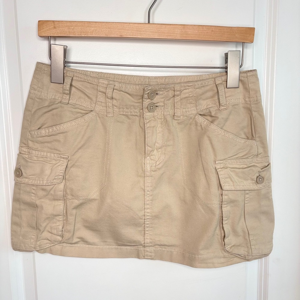 Brandy Melville Mini Skirt Y2K Low Rise Khaki Cargo Tan Cotton Utility Pocket